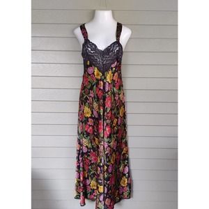 Vanity Fair Floral Lace Chemise - Black, Pink, Yellow